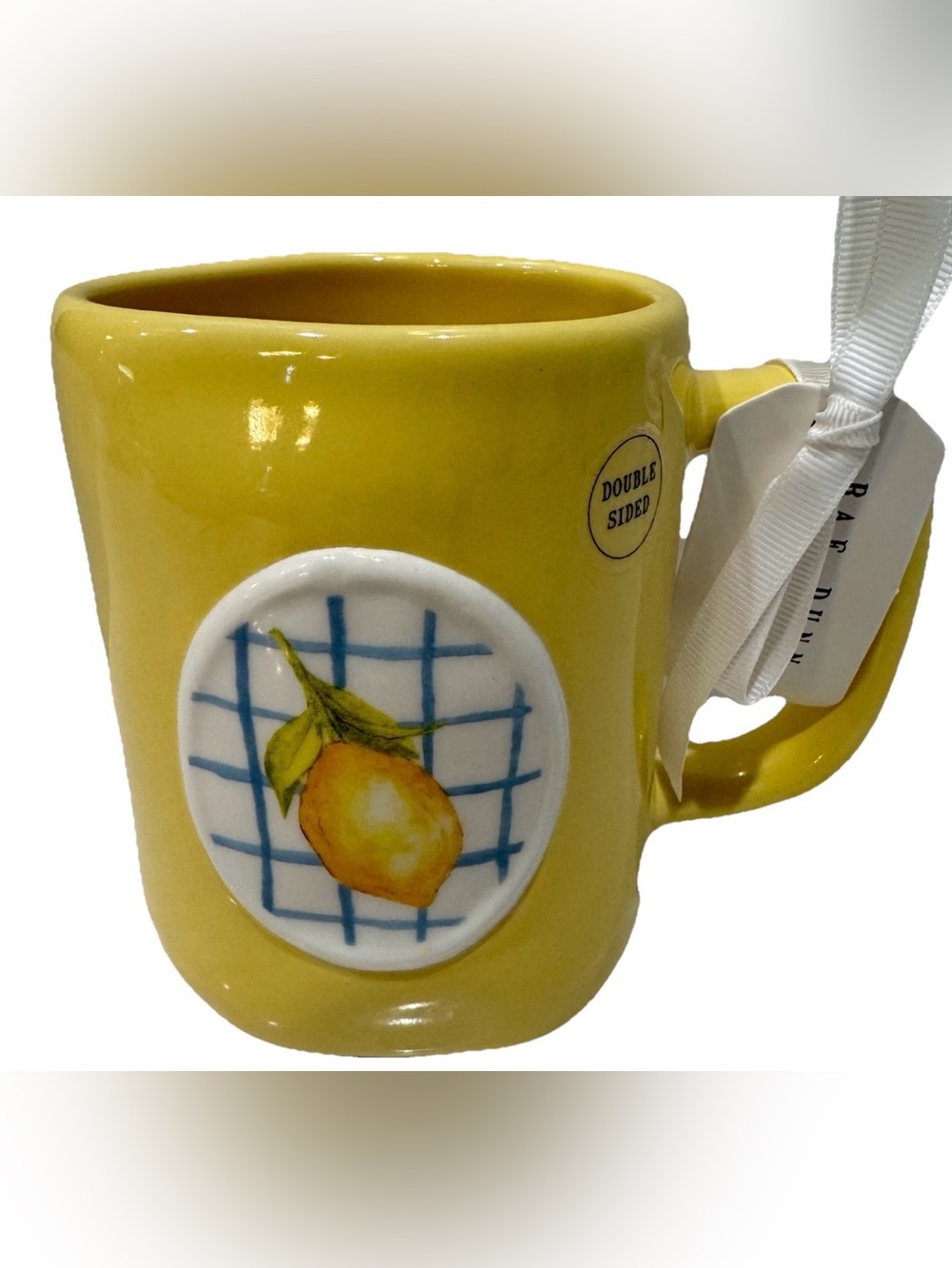 RAE DUNN SPRING SUMMER YELLOW COFFEE MUG w/LEMON  “HELLO SUNSHINE” NEW